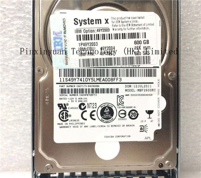 IBM 600GB 2,5“ SAS 6G 10K Systeem X van de Server Hard Aandrijving 49Y2003 49Y2004 49Y2007