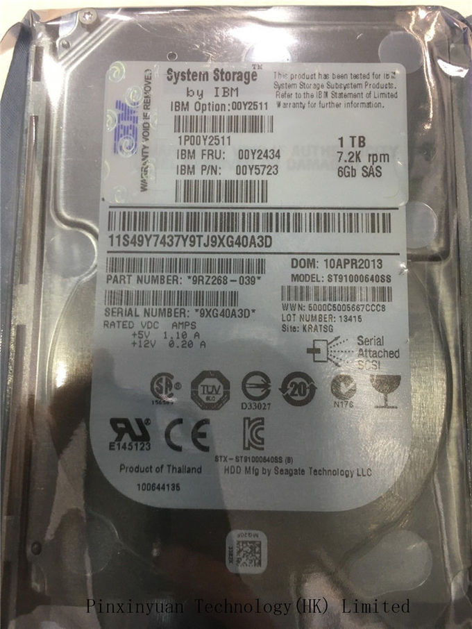Van de de Server Hard Aandrijving 7200RPM 2.5INCH NL van IBM 00Y2434 00Y5723 00Y2511 1tb SAS 6GBPS HEET RUILMIDDEL MET DIENBLAD